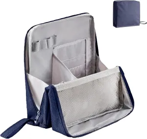 Doresty Makeup Bag, Doresty Standing Makeup Bag – Portable, Large Capacity, Waterproof, Multi-purpose Large Capacity Oxford Cloth Standing MakeupBag (Navy Blue)