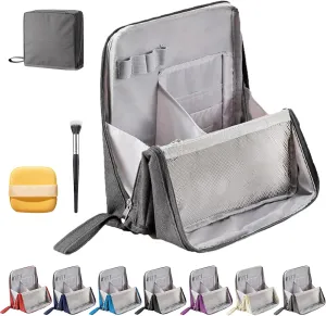 Doresty Makeup Bag, Doresty Standing Makeup Bag – Portable, Large Capacity, Waterproof Standing MakeupBag with Compartments, Multifunctional Travel Cosmetic Bag (Gray)