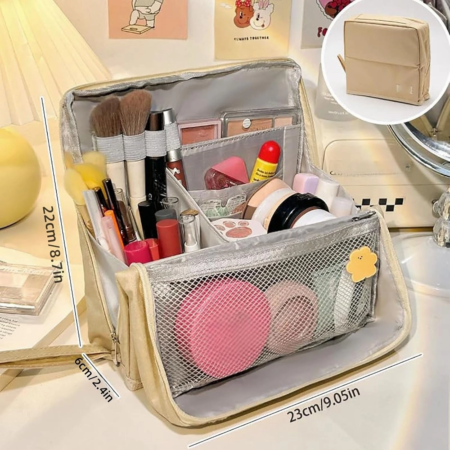 Doresty Makeup Bag, Doresty Standing Makeup Bag – Portable, Large Capacity, Waterproof Standing MakeupBag with Compartments, Multifunctional Travel Cosmetic Bag (Blue)
