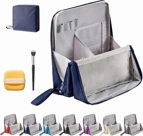 Doresty Makeup Bag, Doresty Standing Makeup Bag – Portable, Large Capacity, Waterproof Standing MakeupBag with Compartments, Multifunctional Travel Cosmetic Bag (Blue)