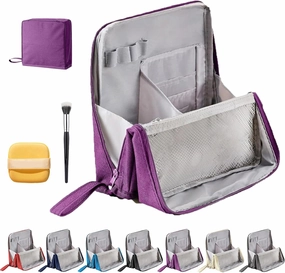 Doresty Makeup Bag, Doresty Standing Makeup Bag – Portable, Large Capacity, Waterproof Standing MakeupBag with Compartments, Multifunctional Travel Cosmetic Bag (Purple)