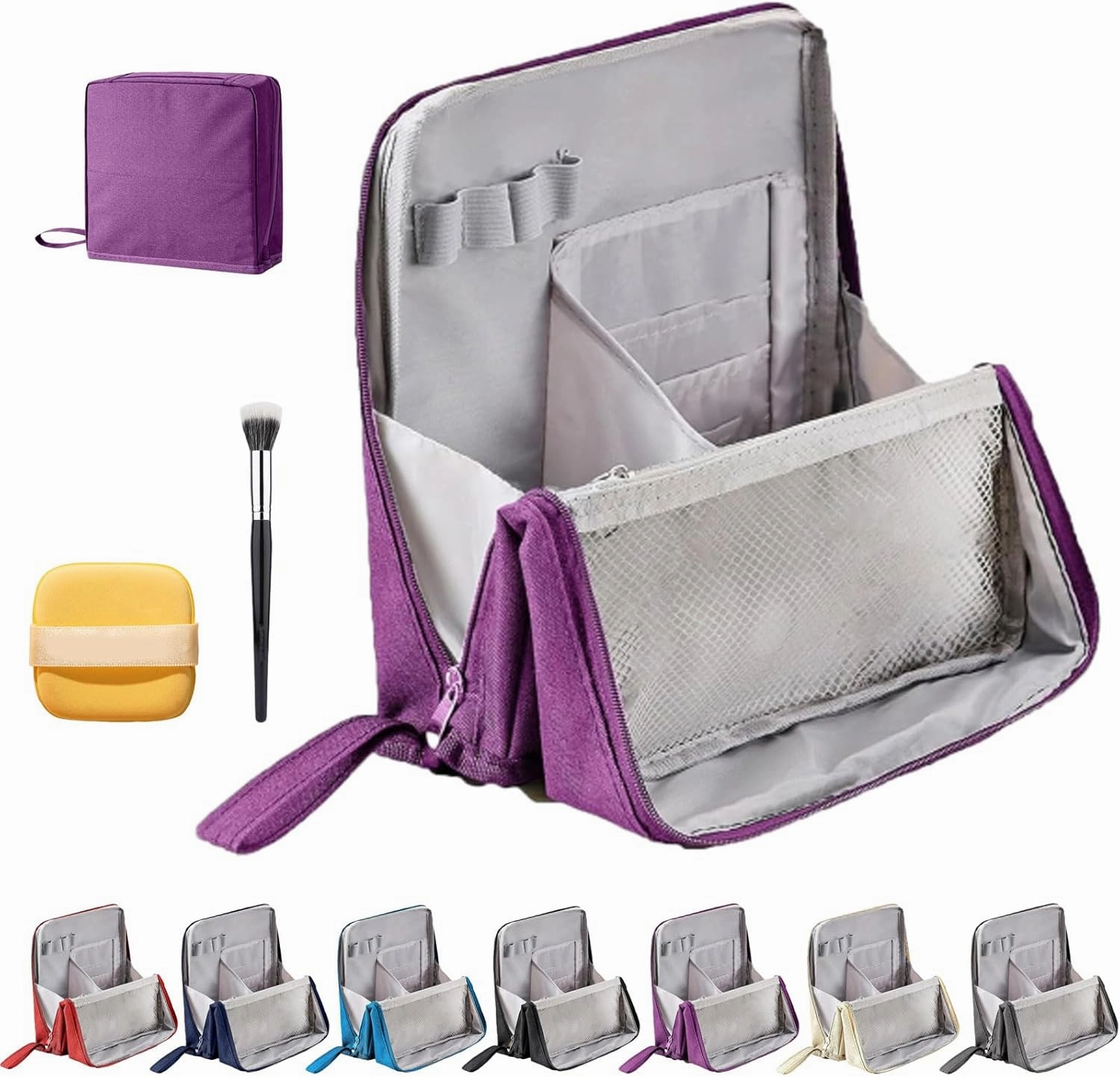 Doresty Makeup Bag, Doresty Standing Makeup Bag – Portable, Large Capacity, Waterproof Standing MakeupBag with Compartments, Multifunctional Travel Cosmetic Bag (Purple)