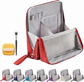 Doresty Makeup Bag, Doresty Standing Makeup Bag – Portable, Large Capacity, Waterproof Standing MakeupBag with Compartments, Multifunctional Travel Cosmetic Bag (Red)