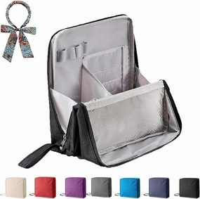 Doresty Makeup Bag, Standing Makeup Bag – Portable, Doresty Cosmetic Bag with Compartments, Large Capacity Oxford Cloth Standing MakeupBag, Waterproof Vertical Office Desktop Storage Bags (Black)