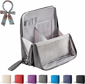 Doresty Makeup Bag, Standing Makeup Bag – Portable, Doresty Cosmetic Bag with Compartments, Large Capacity Oxford Cloth Standing MakeupBag, Waterproof Vertical Office Desktop Storage Bags (Gray)