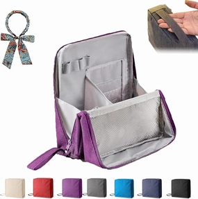 Doresty Makeup Bag, Standing Makeup Bag – Portable, Doresty Cosmetic Bag with Compartments, Large Capacity Oxford Cloth Standing MakeupBag, Waterproof Vertical Office Desktop Storage Bags (Purple)