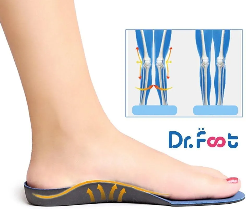 Dr. Foot Full Orthotics Shoe Insoles - Arch Support Inserts Correct Flat Feet, Over-Pronation, Fallen Arch (S - W6.5-8 | M5.5-7) Blue&Black