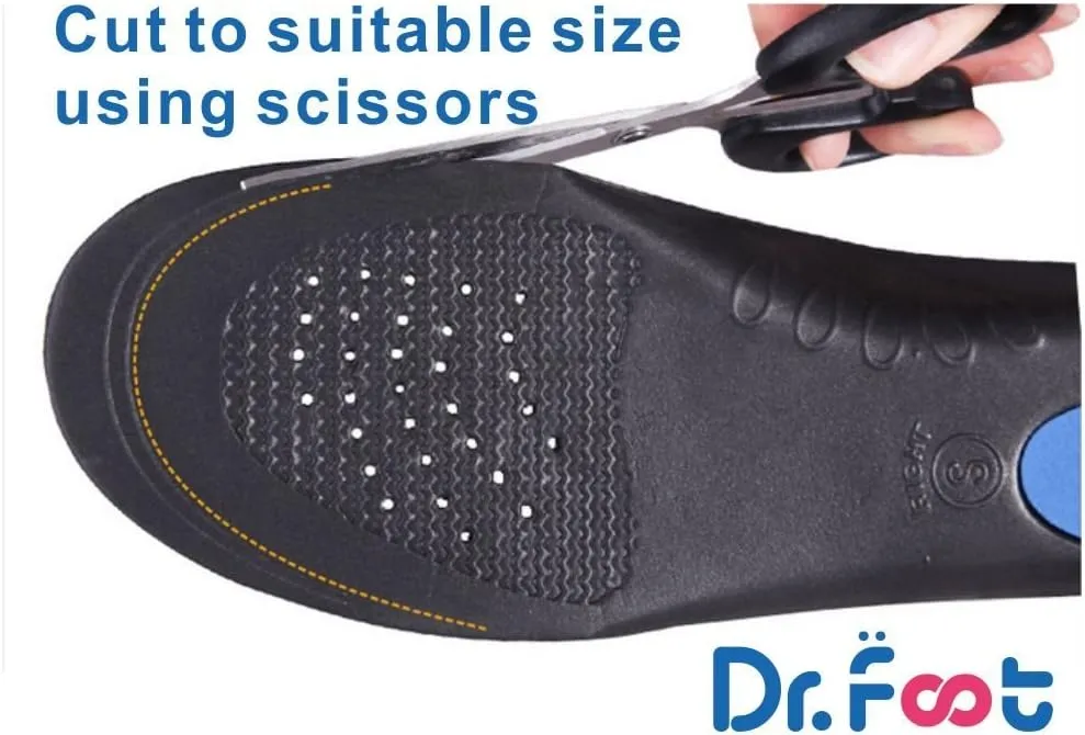 Dr. Foot Full Orthotics Shoe Insoles - Arch Support Inserts Correct Flat Feet, Over-Pronation, Fallen Arch (S - W6.5-8 | M5.5-7) Blue&Black