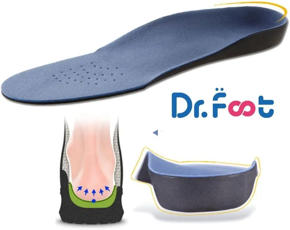 Dr. Foot Full Orthotics Shoe Insoles - Arch Support Inserts Correct Flat Feet, Over-Pronation, Fallen Arch (S - W6.5-8 | M5.5-7) Blue&Black