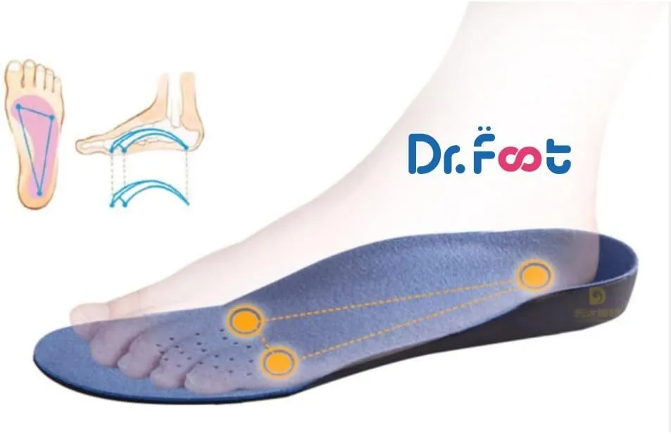 Dr. Foot Full Orthotics Shoe Insoles - Arch Support Inserts Correct Flat Feet, Over-Pronation, Fallen Arch (S - W6.5-8 | M5.5-7) Blue&Black