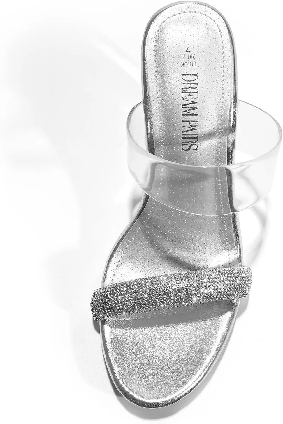 DREAM PAIRS Women's Clear Two Strap Open Toe High Block Chunky Slip on Dress Heel Sandals