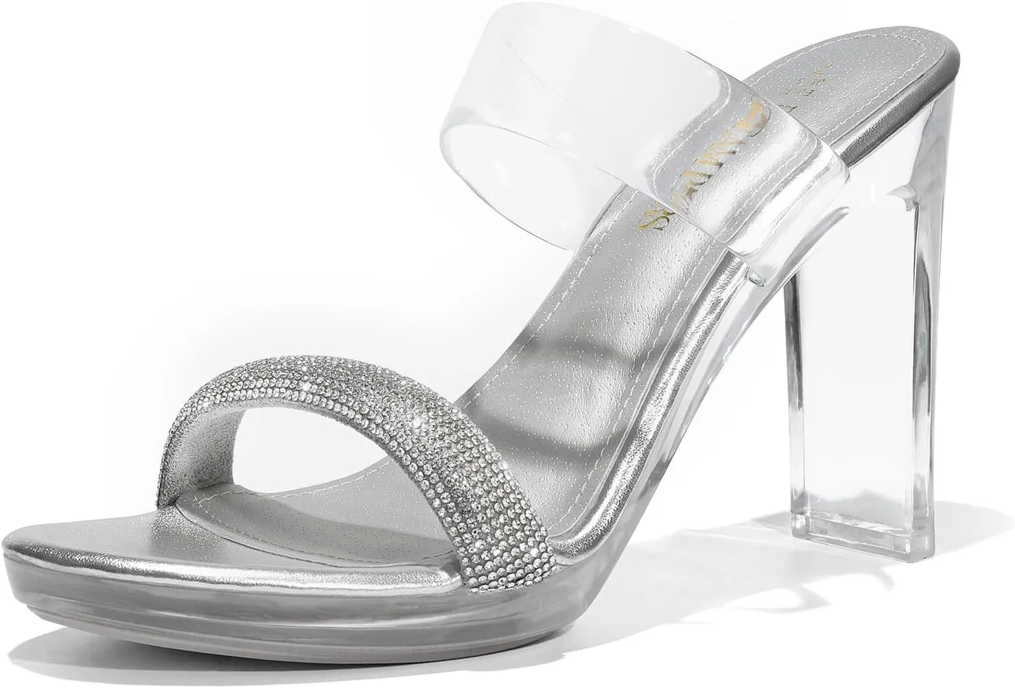 DREAM PAIRS Women's Clear Two Strap Open Toe High Block Chunky Slip on Dress Heel Sandals