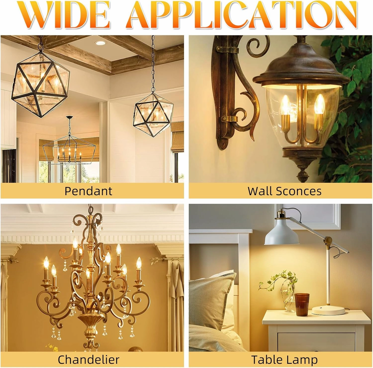 E12 Candelabra Bulb 40 watt, E12 LED Bulb Non-Dimmable Chandelier Light Bulbs, B10 Candle Light Bulbs 2700K Soft White, 90 CRI, 400LM, Cear Glass, 12 Pack
