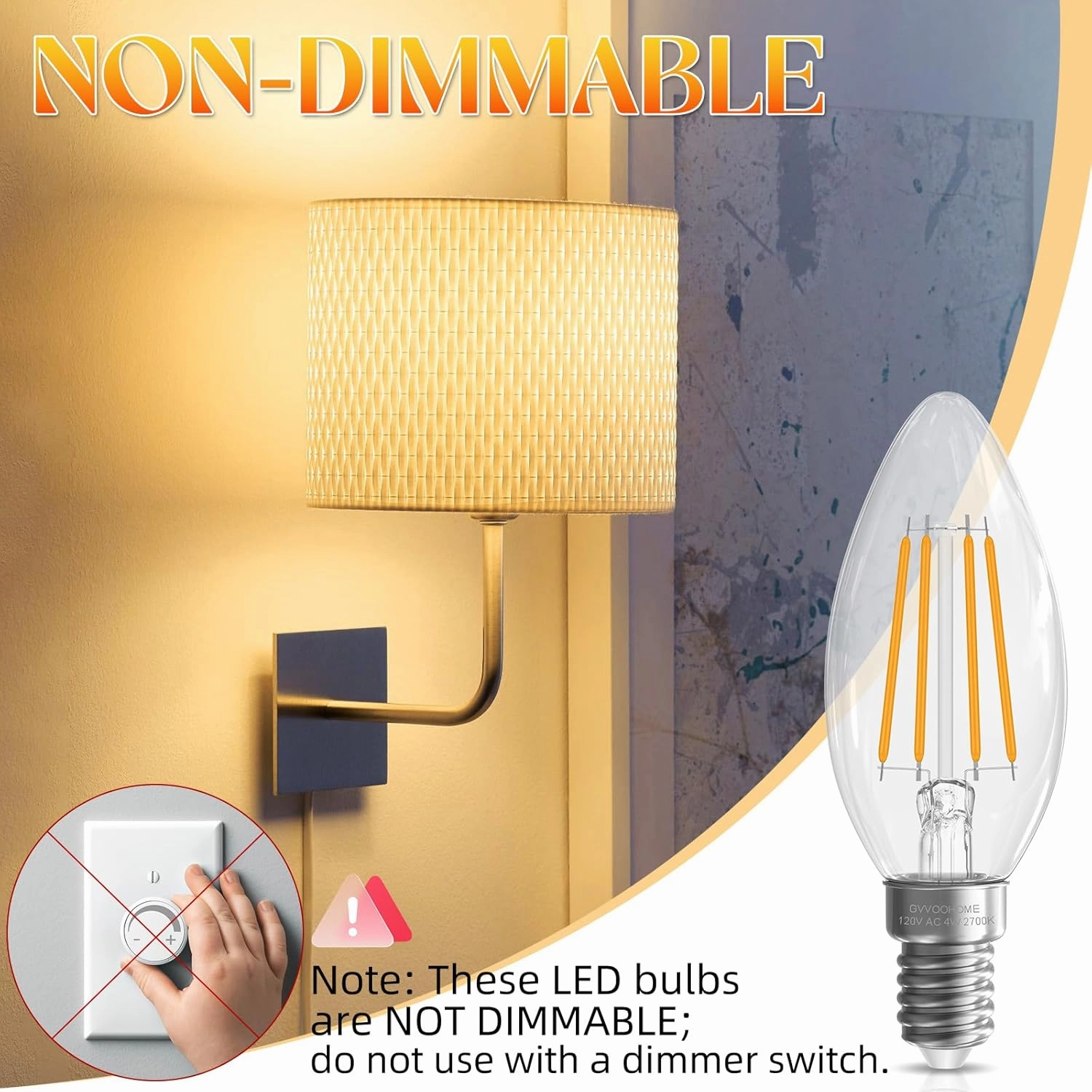 E12 Candelabra Bulb 40 watt, E12 LED Bulb Non-Dimmable Chandelier Light Bulbs, B10 Candle Light Bulbs 2700K Soft White, 90 CRI, 400LM, Cear Glass, 12 Pack