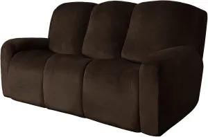 Easy-Going Velvet 8-Pieces Recliner Couch Covers Reclining Couch Covers for 3 Seat Recliner Sofa Slipcovers Thick Soft Washable (Sofa, Brown)