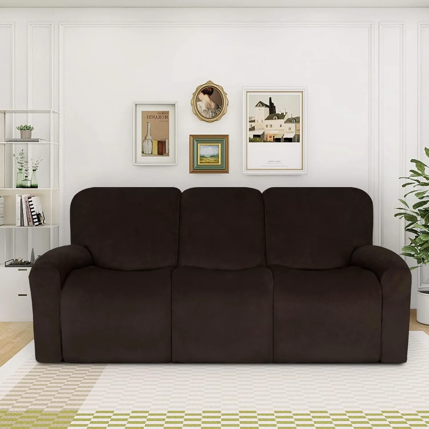 Easy-Going Velvet 8-Pieces Recliner Couch Covers Reclining Couch Covers for 3 Seat Recliner Sofa Slipcovers Thick Soft Washable (Sofa, Brown)