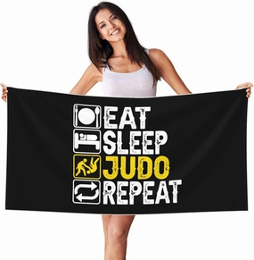 Eat Sleep Judo Repeat Large Beach Towel 27.5x55 Inches - Ultra Soft & Quick Dry, Lightweight Sand Towel for Pool, Travel, Summer | Bath Towel for Adults & Family