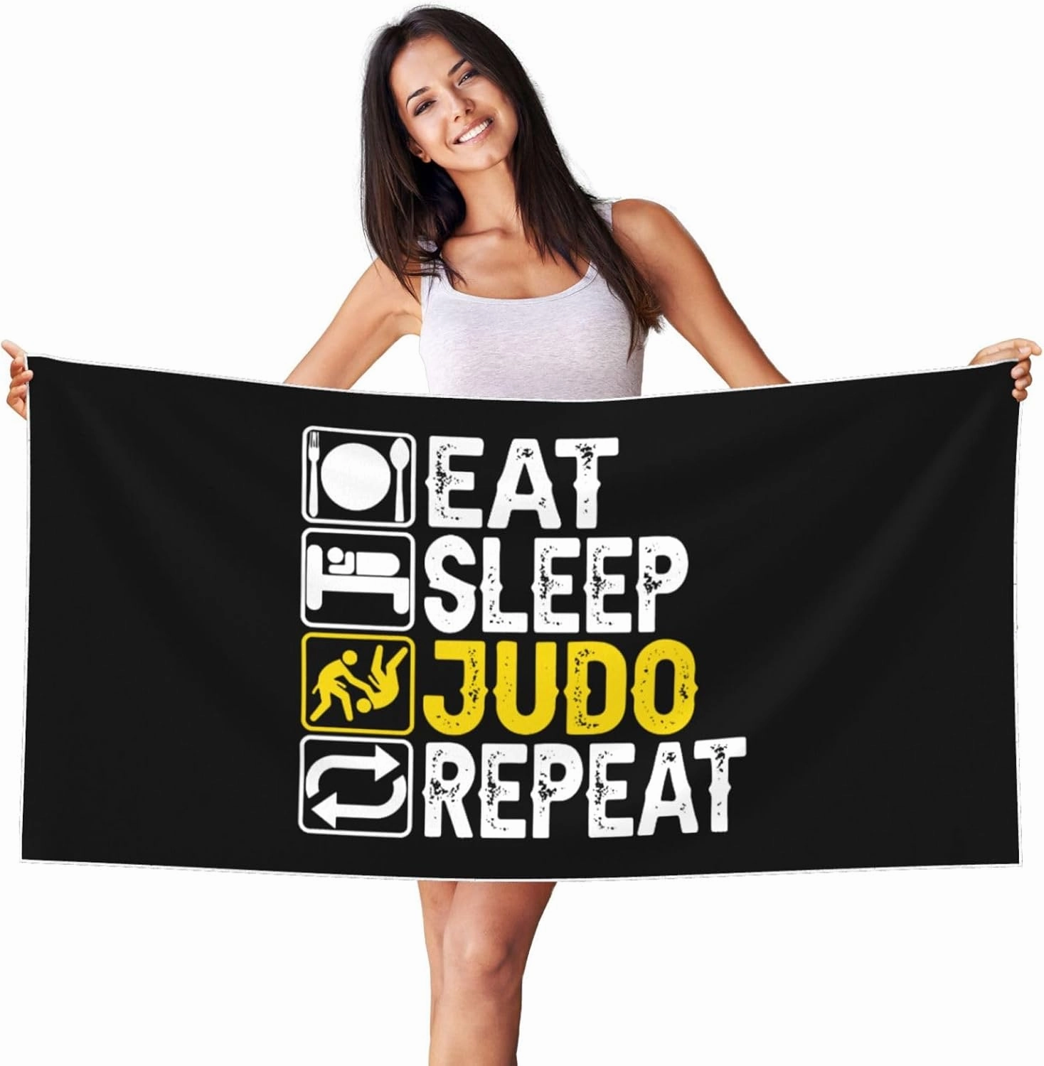 Eat Sleep Judo Repeat Large Beach Towel 27.5x55 Inches - Ultra Soft & Quick Dry, Lightweight Sand Towel for Pool, Travel, Summer | Bath Towel for Adults & Family