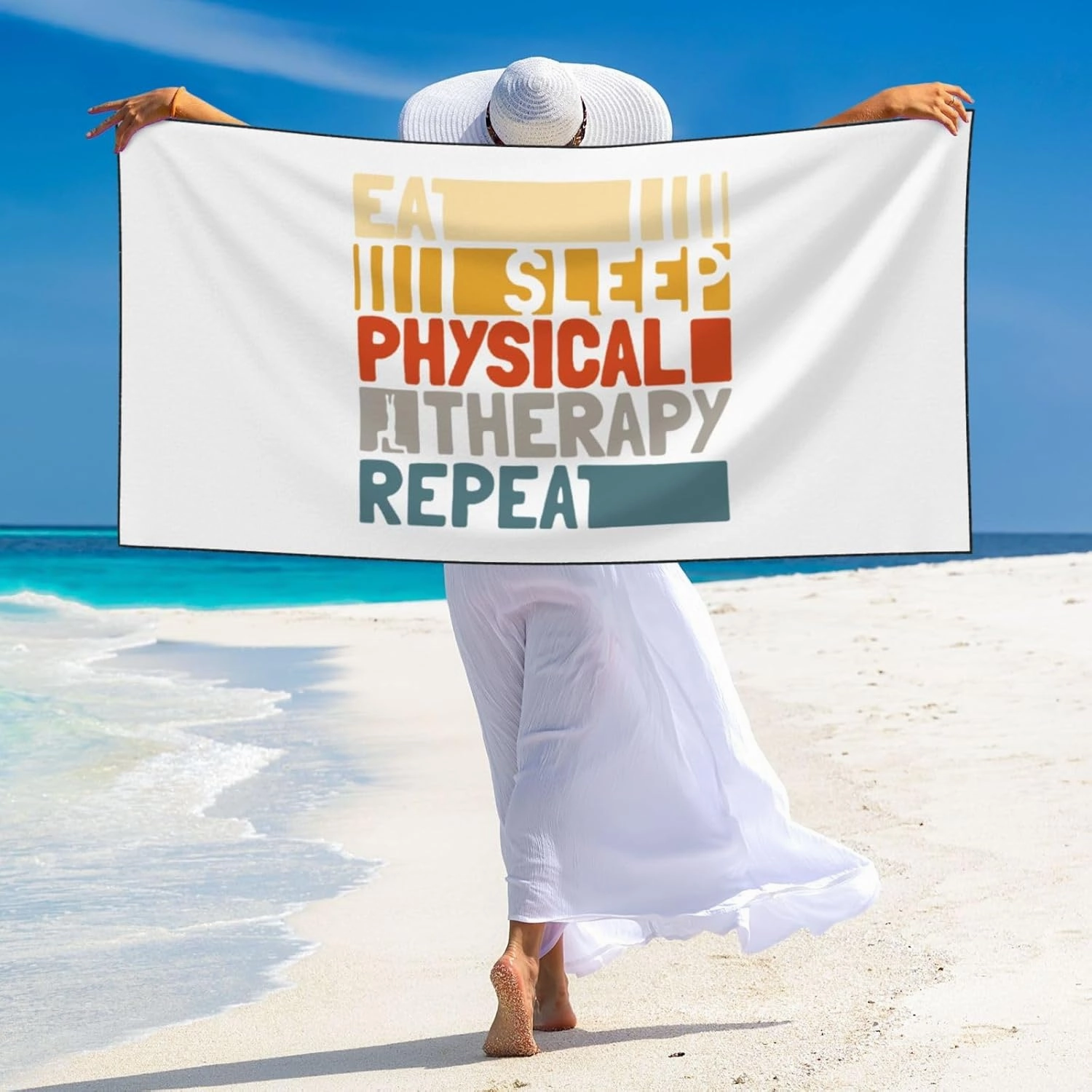 Eat Sleep Physical Therapy Large Beach Towel 27.5x55 Inches - Ultra Soft & Quick Dry, Lightweight Sand Towel for Pool, Travel, Summer | Bath Towel for Adults & Family