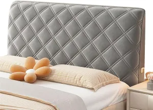 EFELIM Velvet Bed Headboard Slipcover for Queen Full Twin Cal King Size Beds, Quilted Bed Headboard Cover Upholstered Dustproof Protector Cover (Ash,160cm/63in)