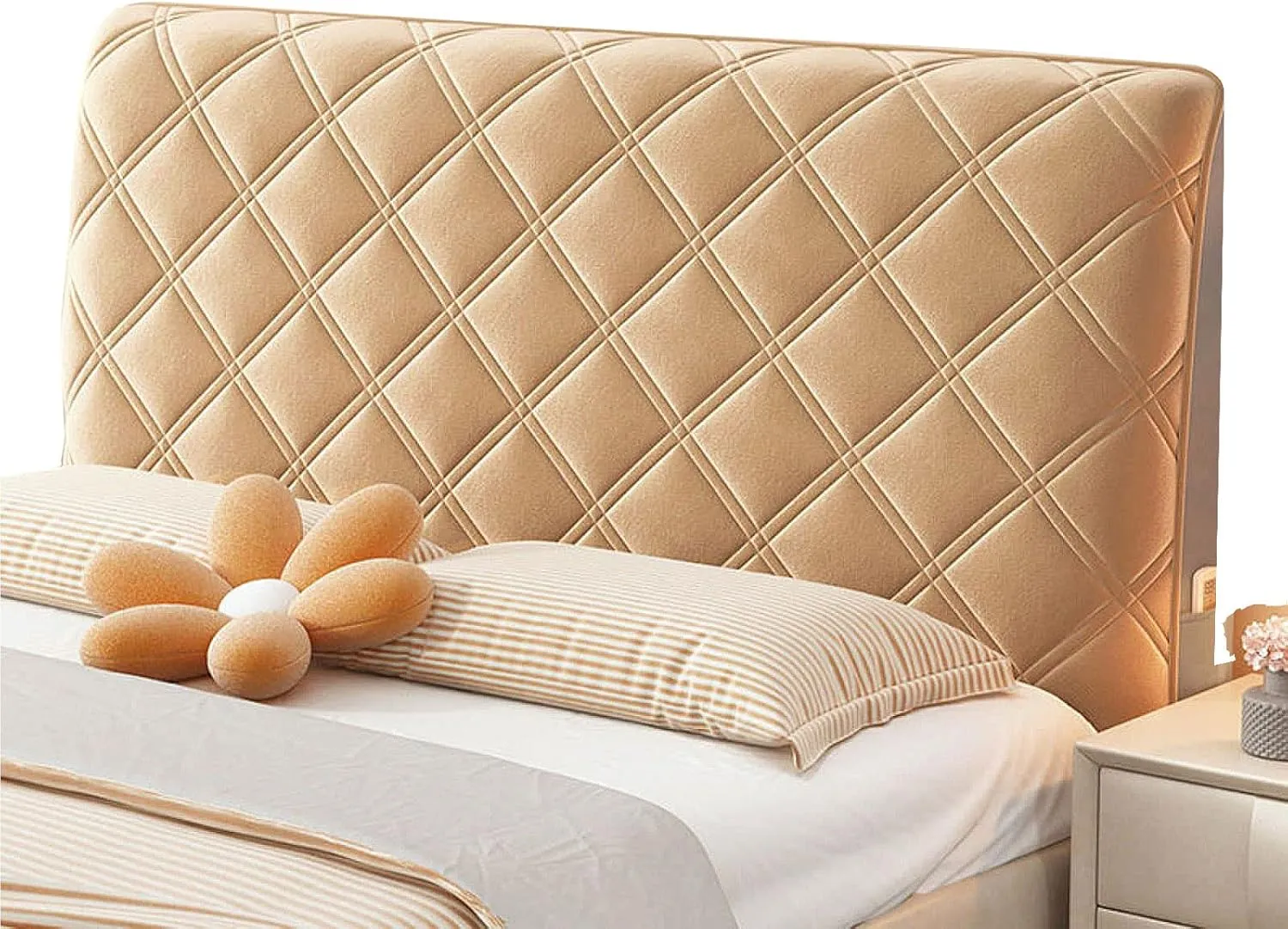 EFELIM Velvet Bed Headboard Slipcover for Queen Full Twin Cal King Size Beds, Quilted Bed Headboard Cover Upholstered Dustproof Protector Cover (Champagne,160cm/63in)
