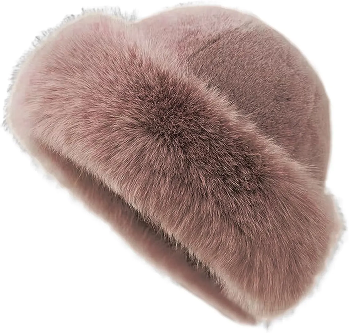 Eforcase 2PCS Women Winter Fuzzy Bucket Hat Warm Faux Fur Fluffy Hat Fisherman Cap Russian Cossack Style Hat for Cold Weather