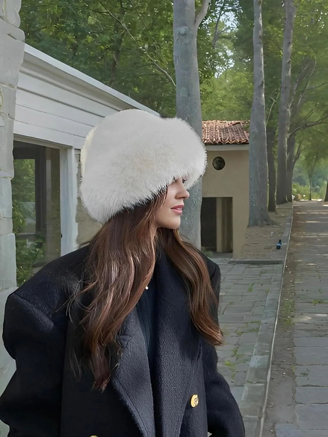 Eforcase 2PCS Women Winter Fuzzy Bucket Hat Warm Faux Fur Fluffy Hat Fisherman Cap Russian Cossack Style Hat for Cold Weather