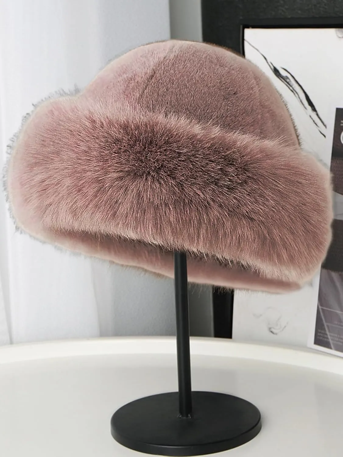 Eforcase 2PCS Women Winter Fuzzy Bucket Hat Warm Faux Fur Fluffy Hat Fisherman Cap Russian Cossack Style Hat for Cold Weather