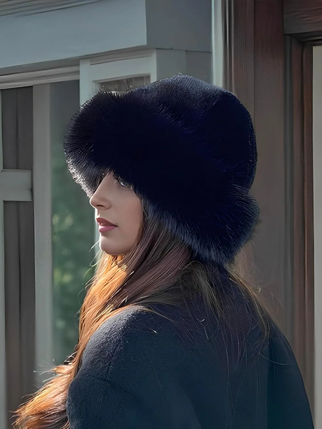 Eforcase 2PCS Women Winter Fuzzy Bucket Hat Warm Faux Fur Fluffy Hat Fisherman Cap Russian Cossack Style Hat for Cold Weather