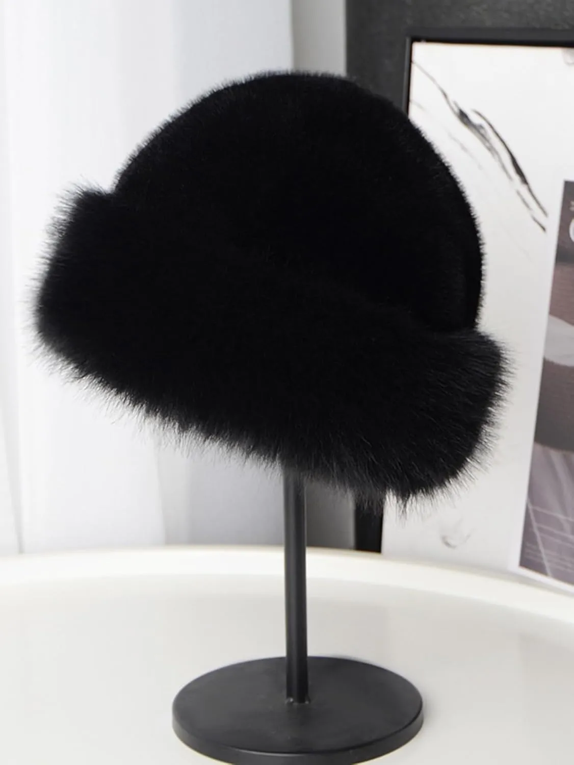 Eforcase 2PCS Women Winter Fuzzy Bucket Hat Warm Faux Fur Fluffy Hat Fisherman Cap Russian Cossack Style Hat for Cold Weather