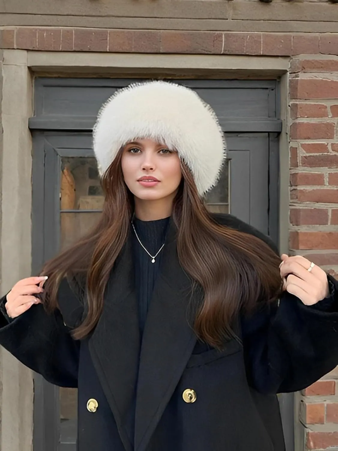Eforcase 2PCS Women Winter Fuzzy Bucket Hat Warm Faux Fur Fluffy Hat Fisherman Cap Russian Cossack Style Hat for Cold Weather