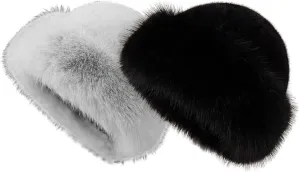 Eforcase 2PCS Women Winter Fuzzy Bucket Hat Warm Faux Fur Fluffy Hat Fisherman Cap Russian Cossack Style Hat for Cold Weather