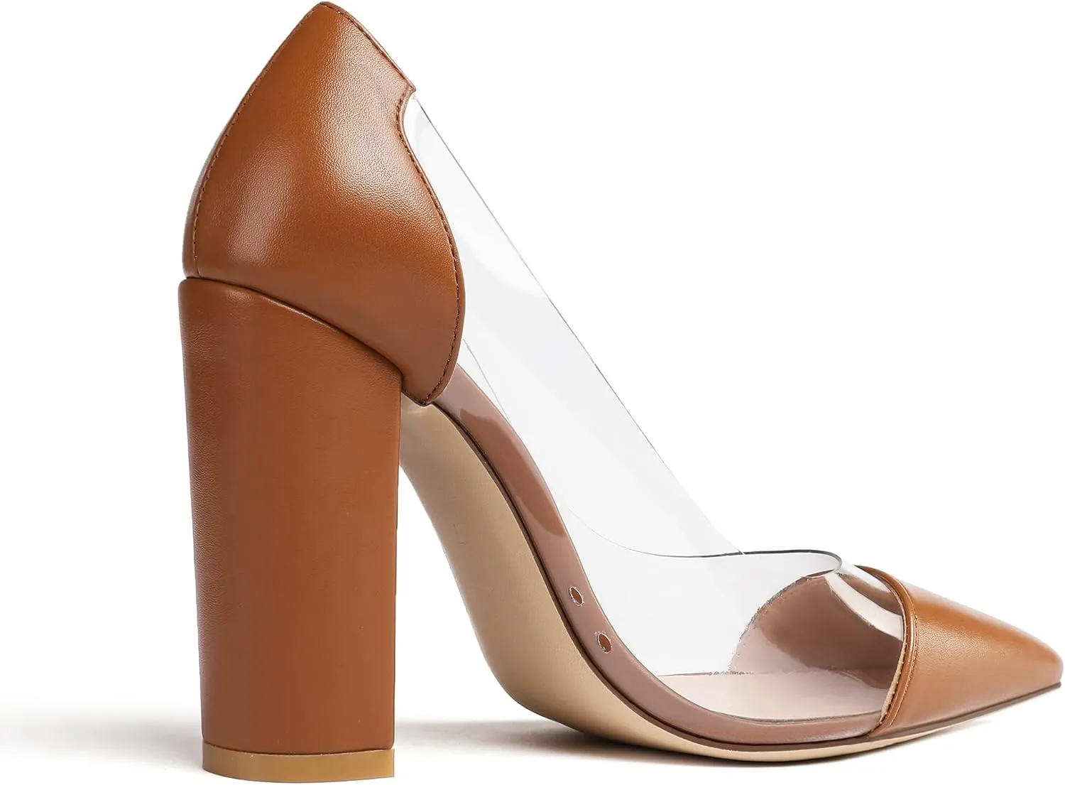 Eldof Women's 100mm Pointed Toe Clear Pumps Block Heels Pumps Party Wedding Dress Shoes