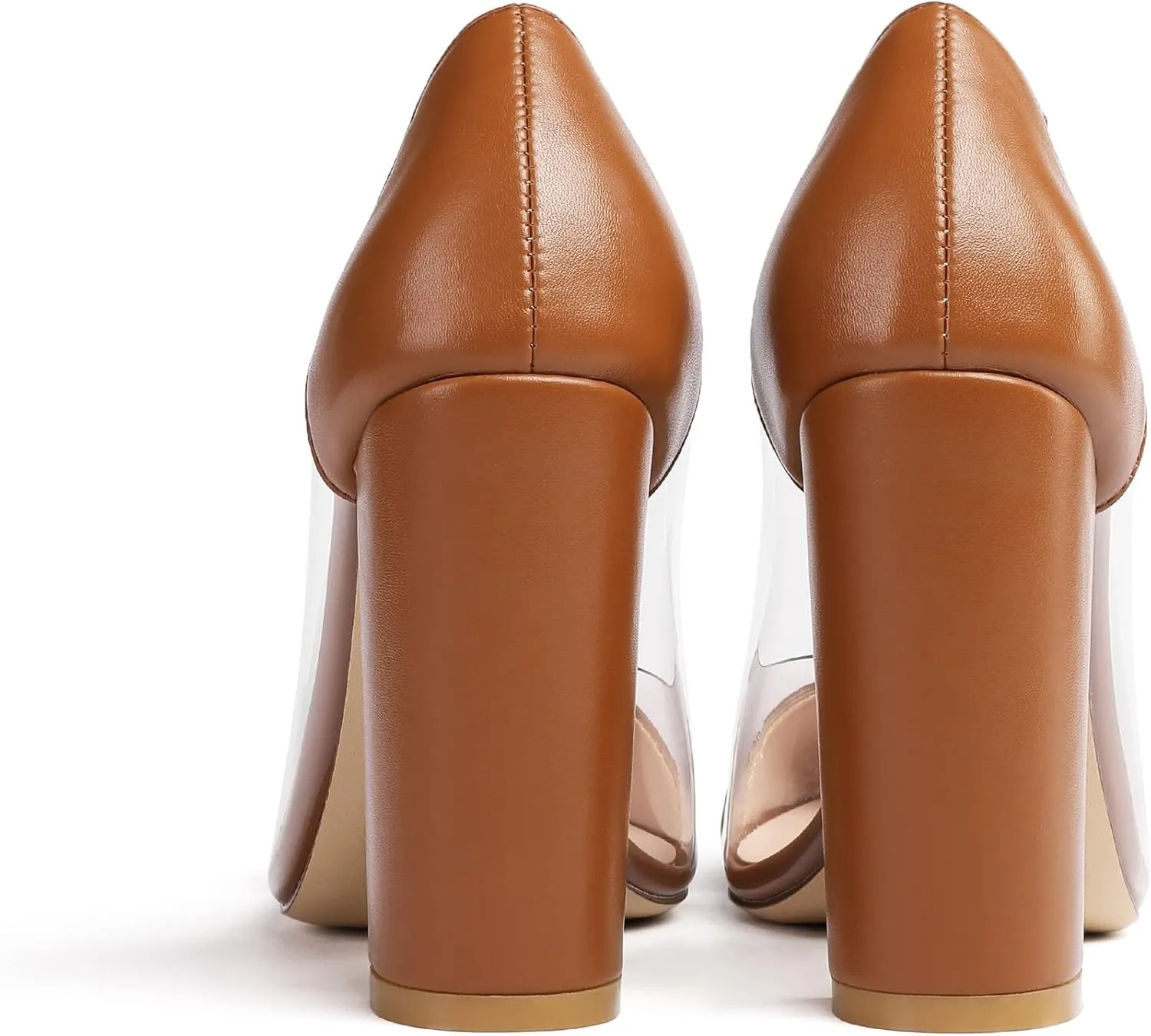 Eldof Women's 100mm Pointed Toe Clear Pumps Block Heels Pumps Party Wedding Dress Shoes