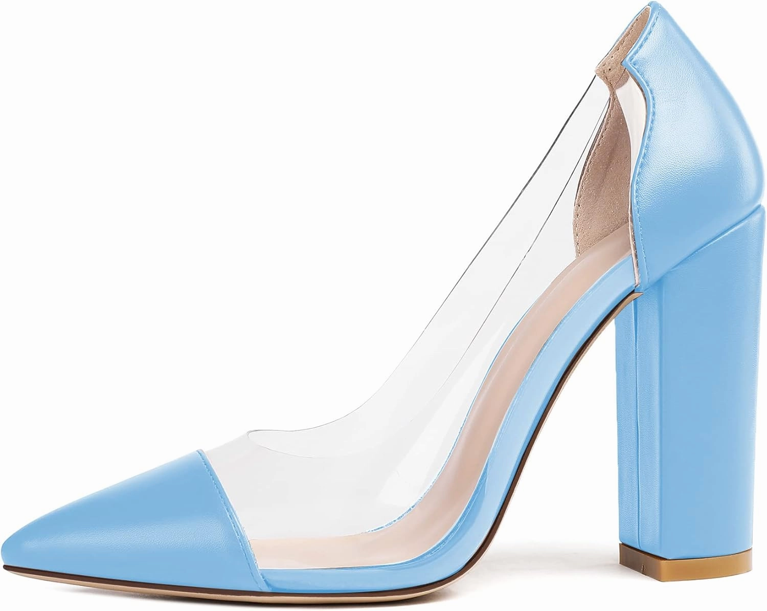 Eldof Women's 100mm Pointed Toe Clear Pumps Block Heels Pumps Party Wedding Dress Shoes