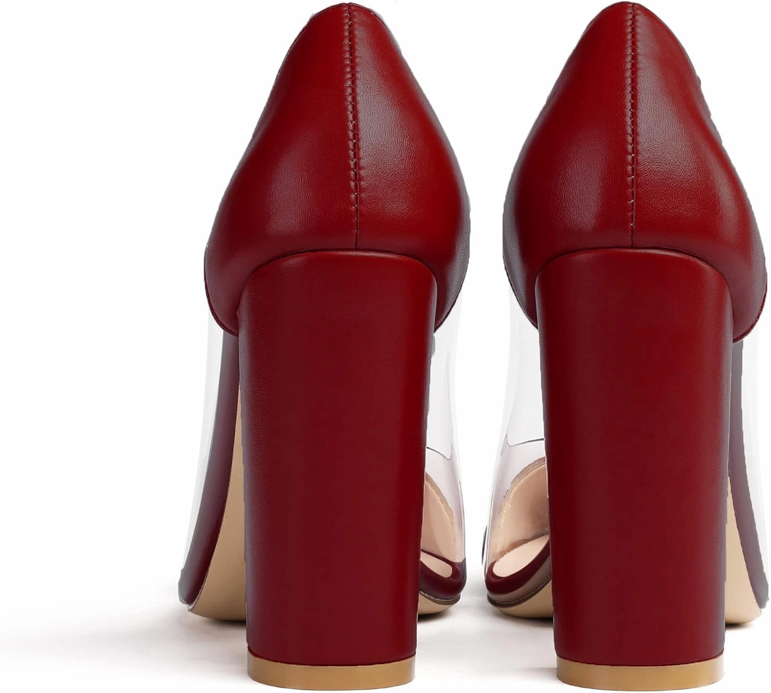 Eldof Women's 100mm Pointed Toe Clear Pumps Block Heels Pumps Party Wedding Dress Shoes