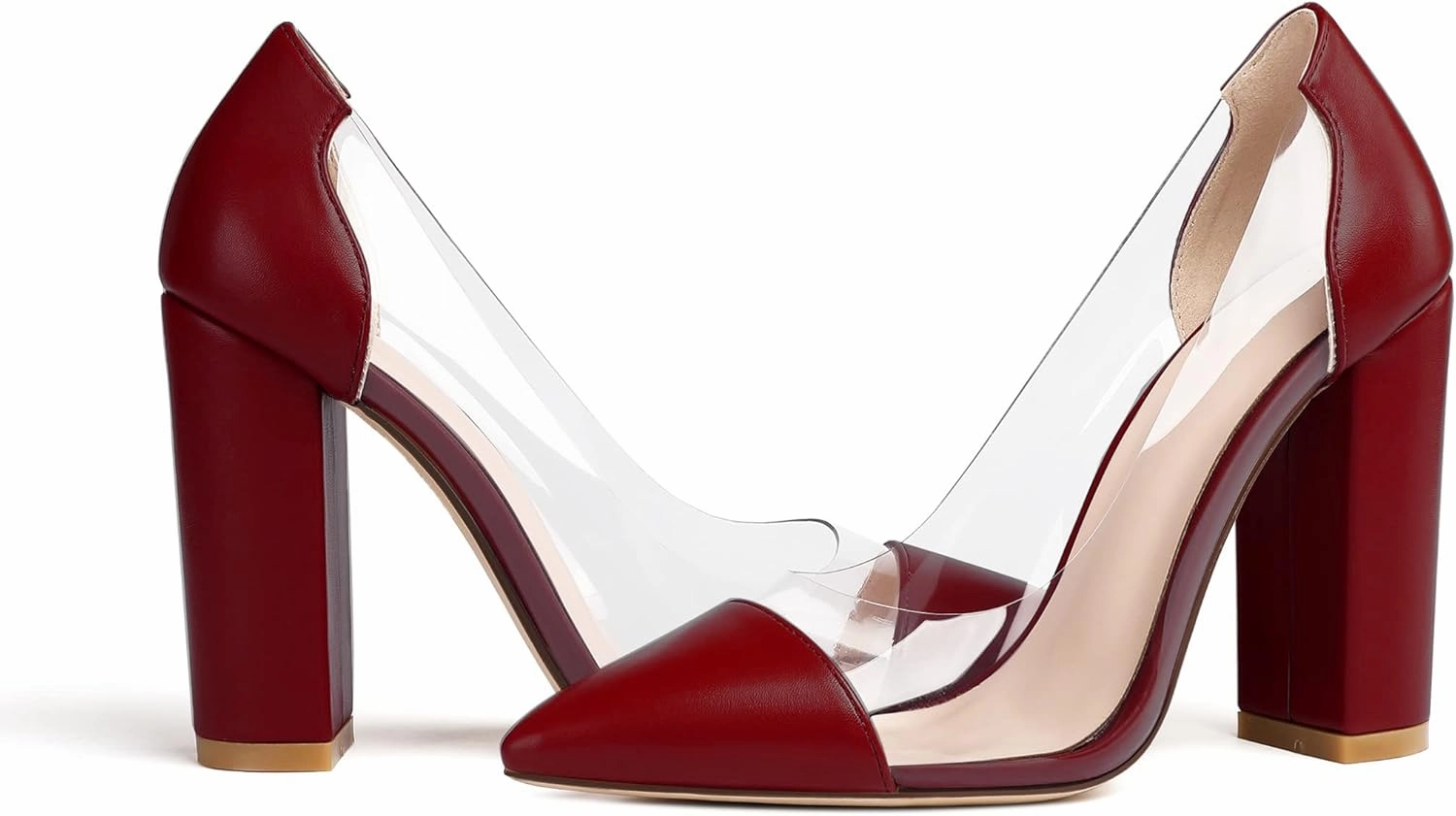 Eldof Women's 100mm Pointed Toe Clear Pumps Block Heels Pumps Party Wedding Dress Shoes