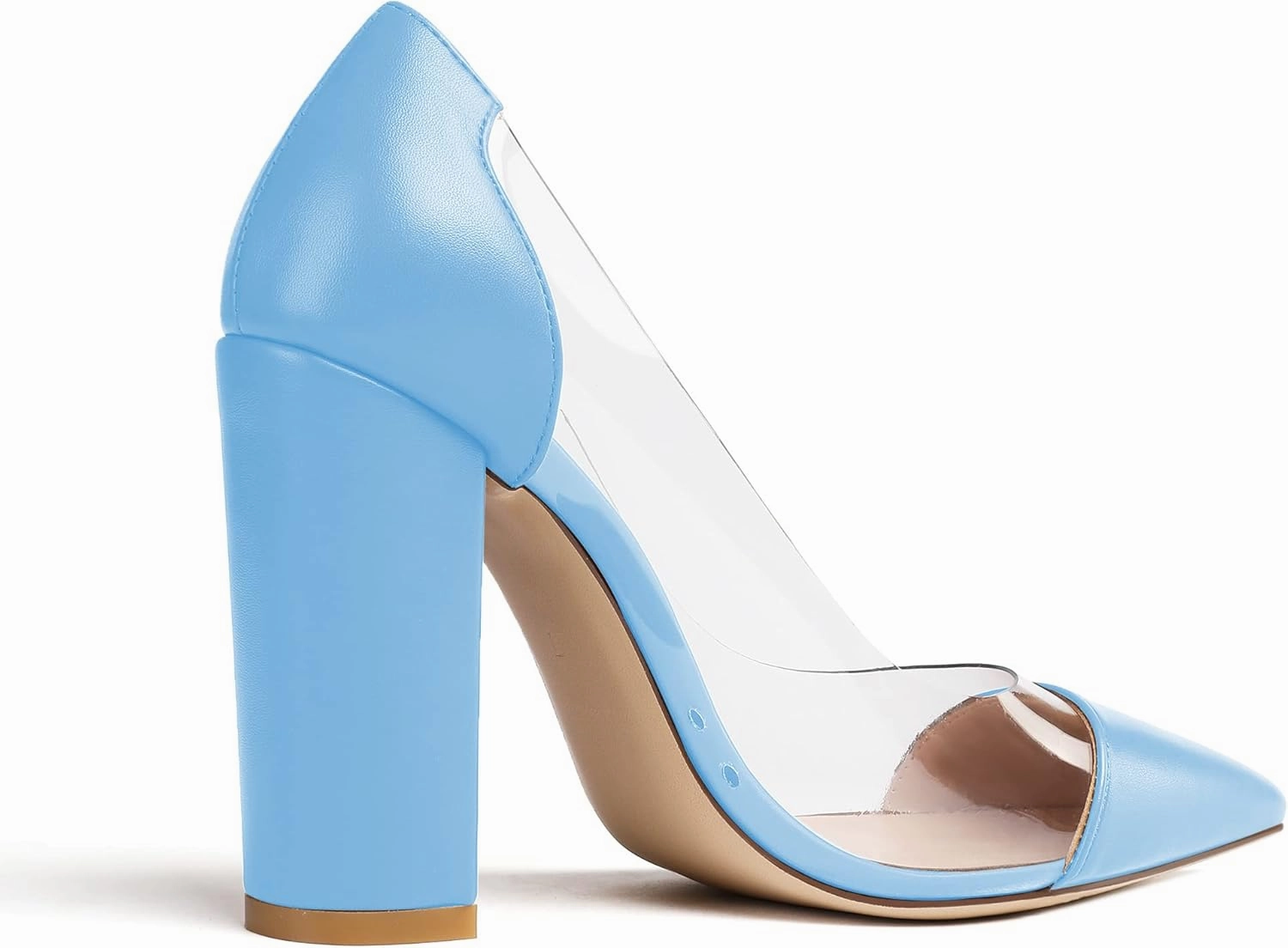 Eldof Women's 100mm Pointed Toe Clear Pumps Block Heels Pumps Party Wedding Dress Shoes