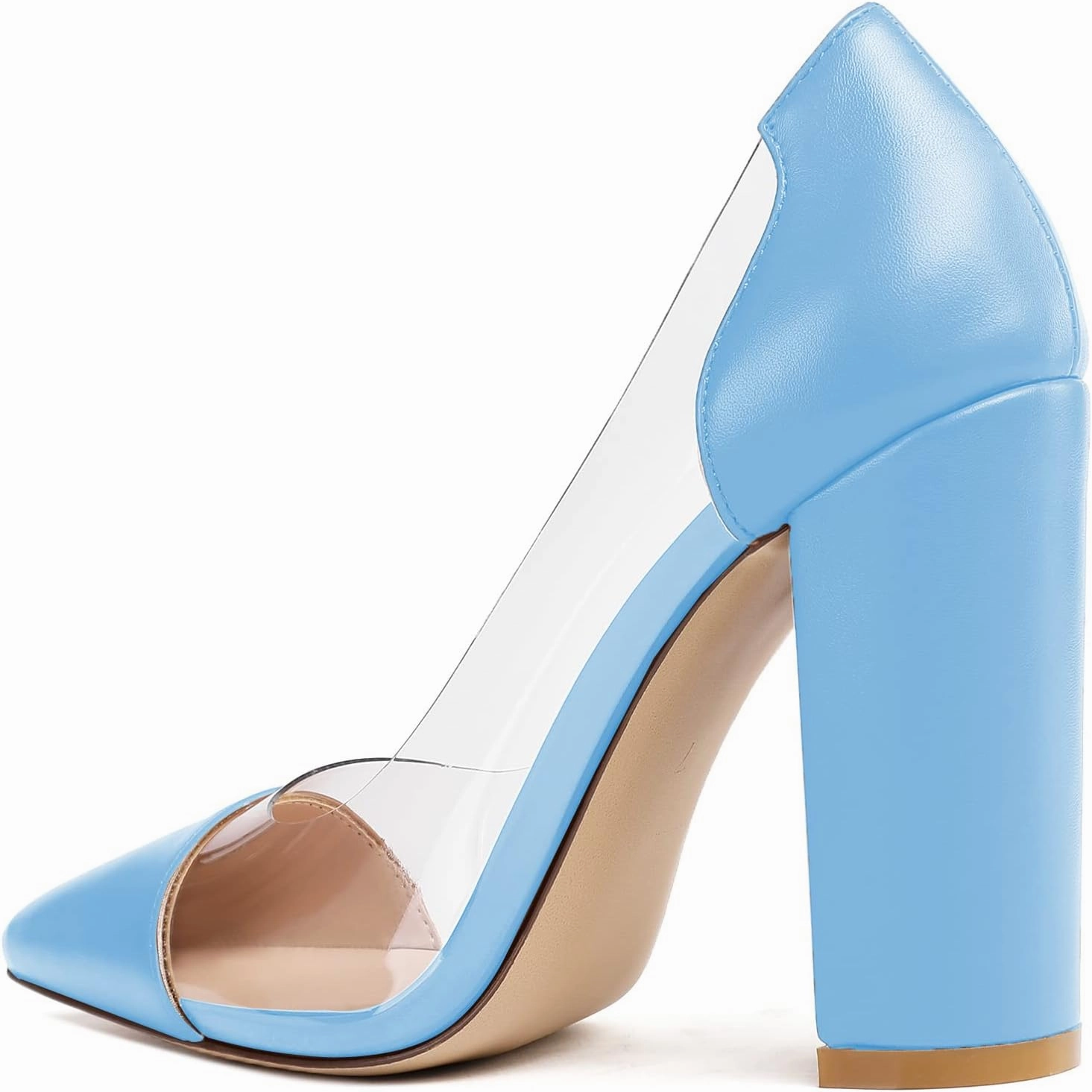 Eldof Women's 100mm Pointed Toe Clear Pumps Block Heels Pumps Party Wedding Dress Shoes
