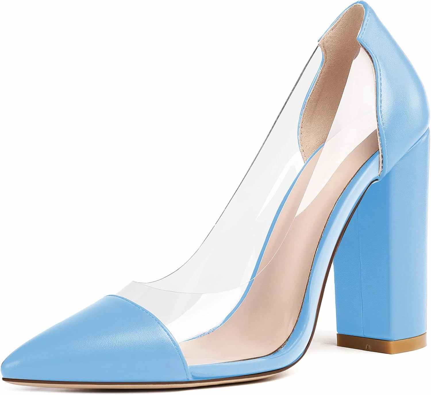 Eldof Women's 100mm Pointed Toe Clear Pumps Block Heels Pumps Party Wedding Dress Shoes