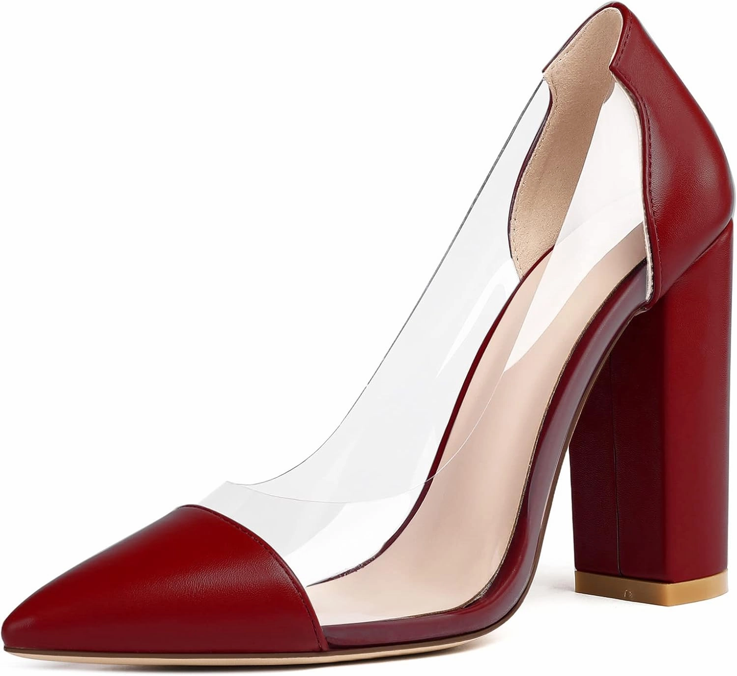Eldof Women's 100mm Pointed Toe Clear Pumps Block Heels Pumps Party Wedding Dress Shoes