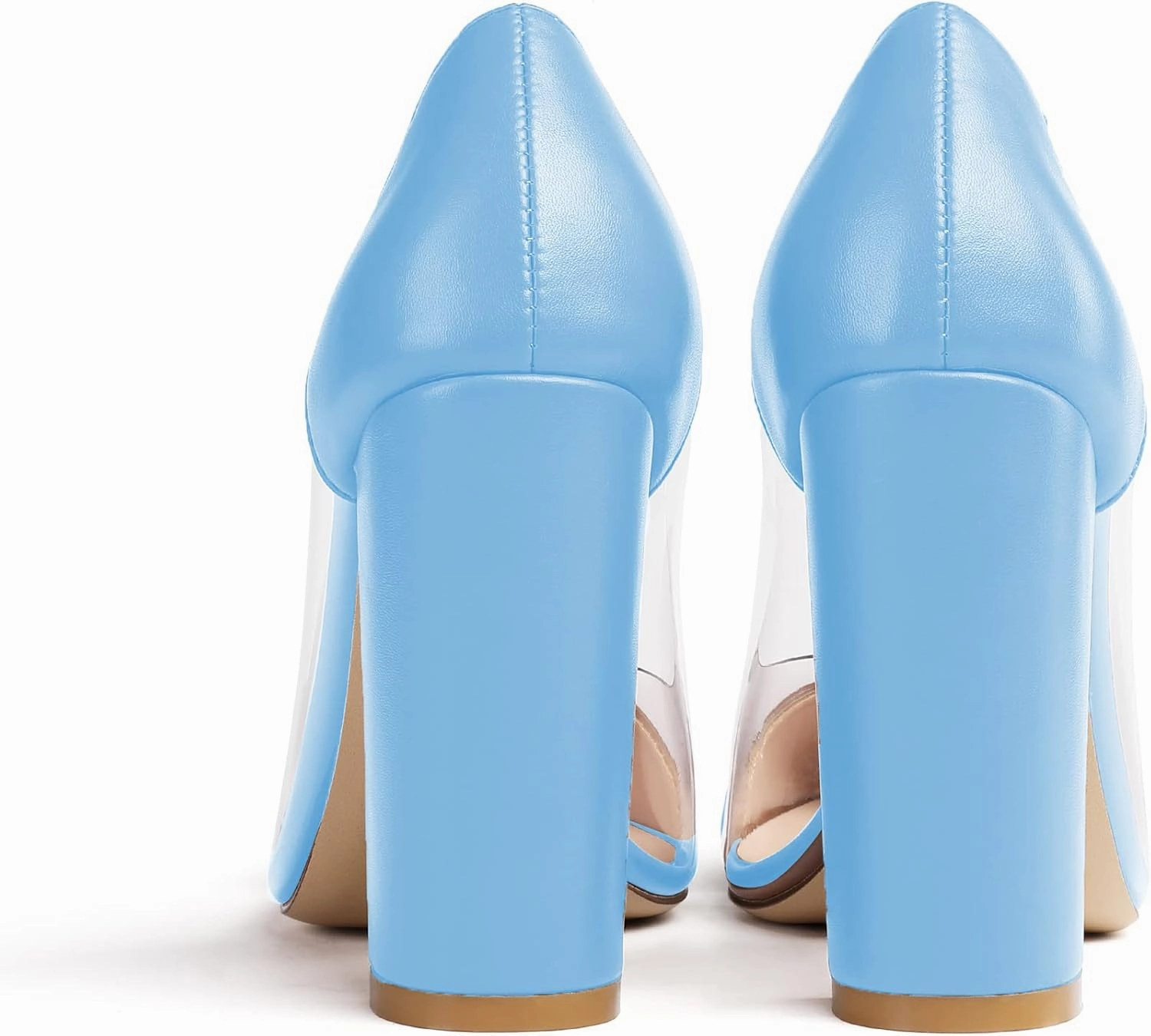 Eldof Women's 100mm Pointed Toe Clear Pumps Block Heels Pumps Party Wedding Dress Shoes