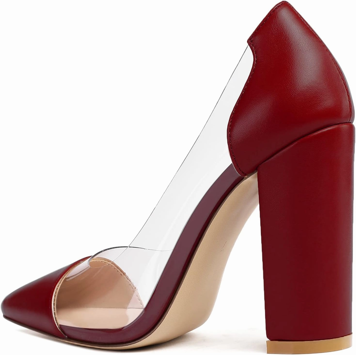 Eldof Women's 100mm Pointed Toe Clear Pumps Block Heels Pumps Party Wedding Dress Shoes