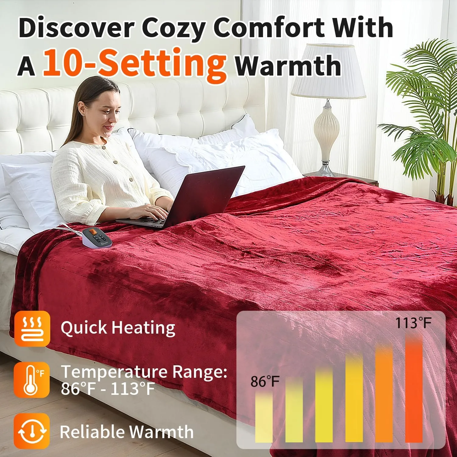 Electric Blanket Full Size, 77"x84" Heated Blankets with 10 Heat Settings & 0.5-12 Hours Adjustable Timer, Velvet Reversible Super Cozy, Overheat Protection, ETL Certified, Machine Washable