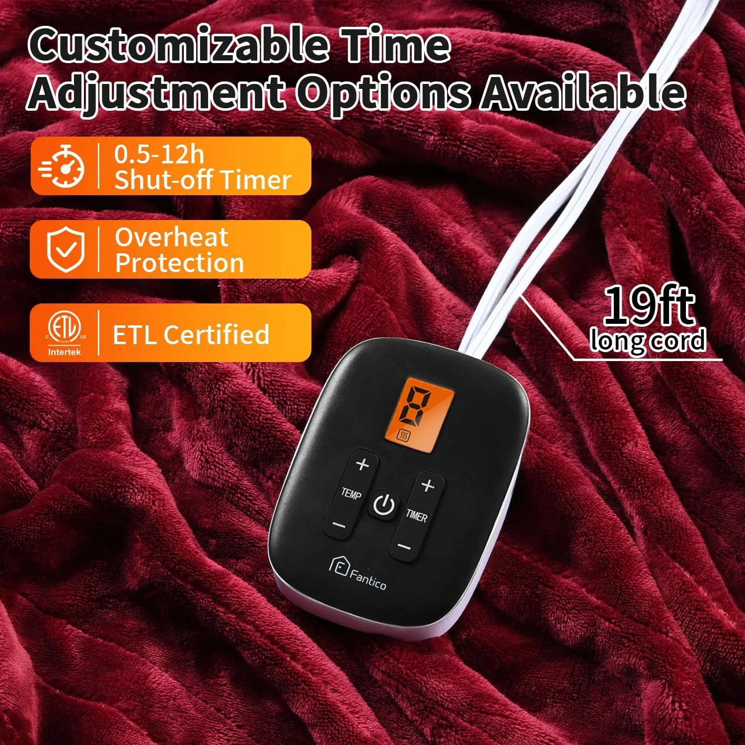 Electric Blanket Full Size, 77"x84" Heated Blankets with 10 Heat Settings & 0.5-12 Hours Adjustable Timer, Velvet Reversible Super Cozy, Overheat Protection, ETL Certified, Machine Washable