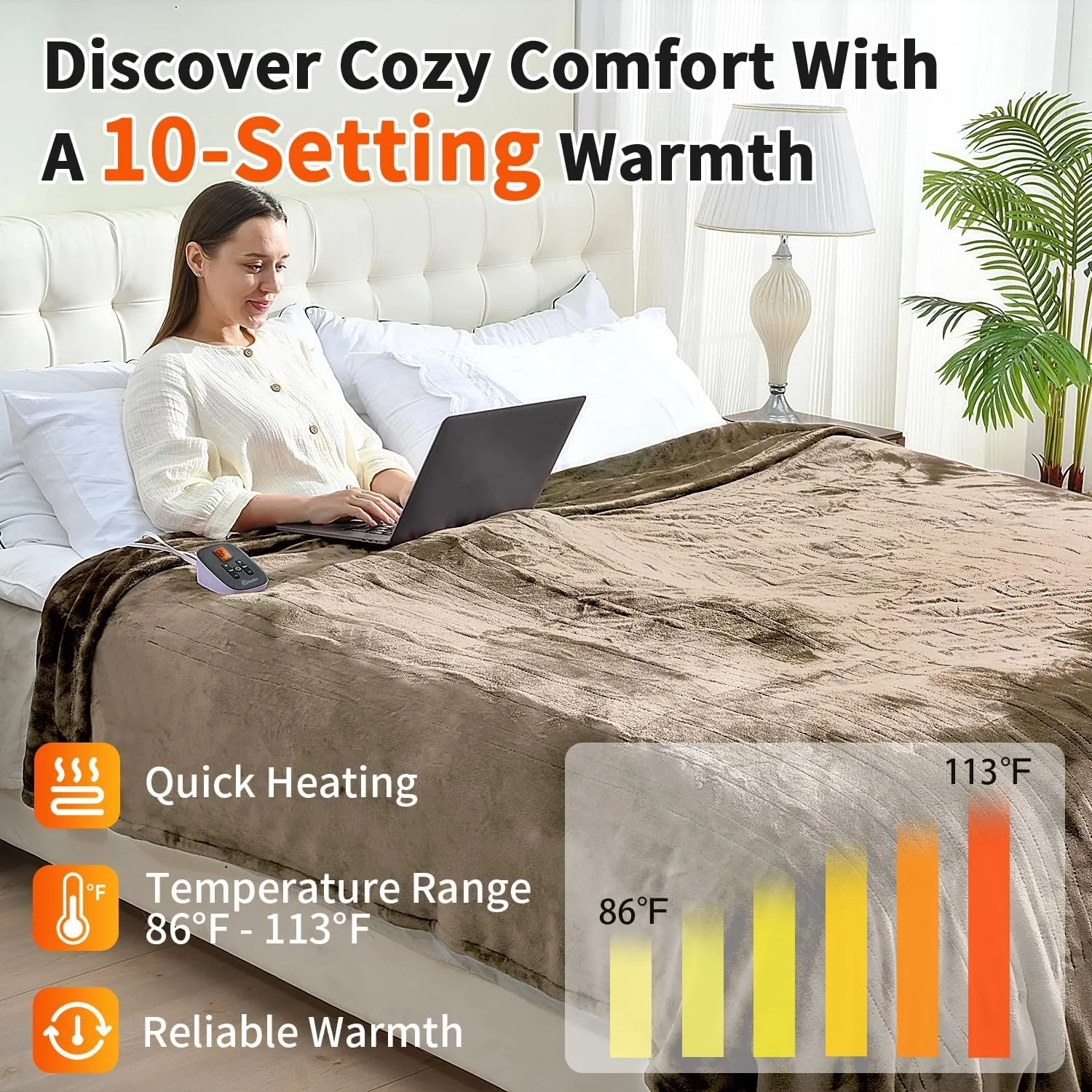Electric Blanket Full Size, 77"x84" Heated Blankets with 10 Heat Settings & 0.5-12 Hours Adjustable Timer, Velvet Reversible Super Cozy, Overheat Protection, ETL Certified, Machine Washable