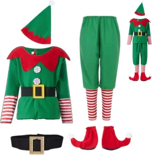 Elf Costume for Kids,Christmas Elf Outfit for kids,Velvet Dress Up Santa's Helper Costume Xmas Festive Outfit
