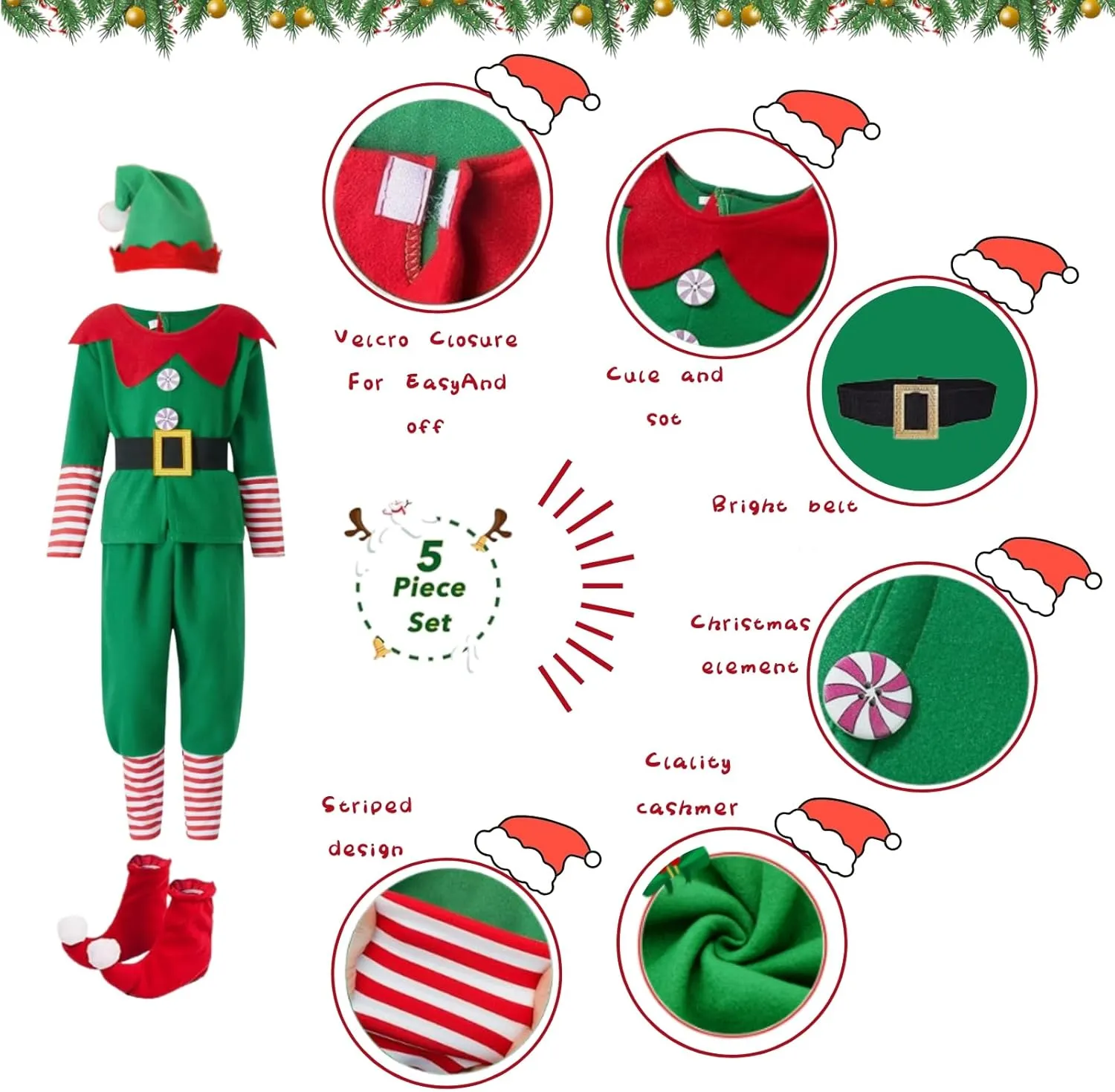 Elf Costume for Kids,Christmas Elf Outfit for kids,Velvet Dress Up Santa's Helper Costume Xmas Festive Outfit