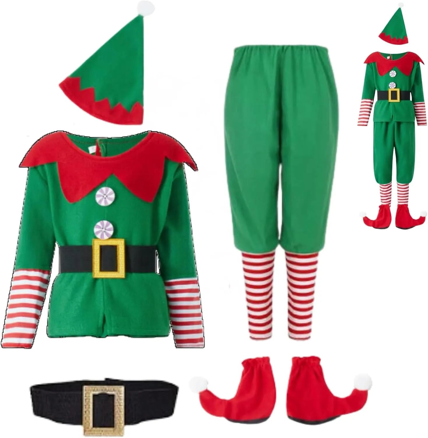 Elf Costume for Kids,Christmas Elf Outfit for kids,Velvet Dress Up Santa's Helper Costume Xmas Festive Outfit