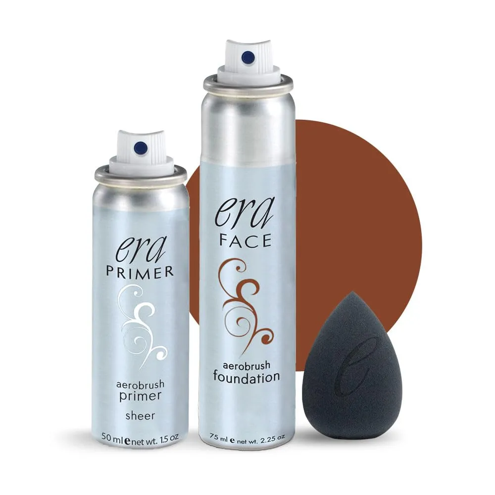 ERA Beauty Essentials Airbrush Makeup Collection (Era Face spray on Foundation - R10 Cocoa   Era Primer   Sponge)